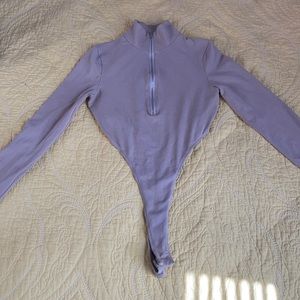 Taupe zipper up bodysuit